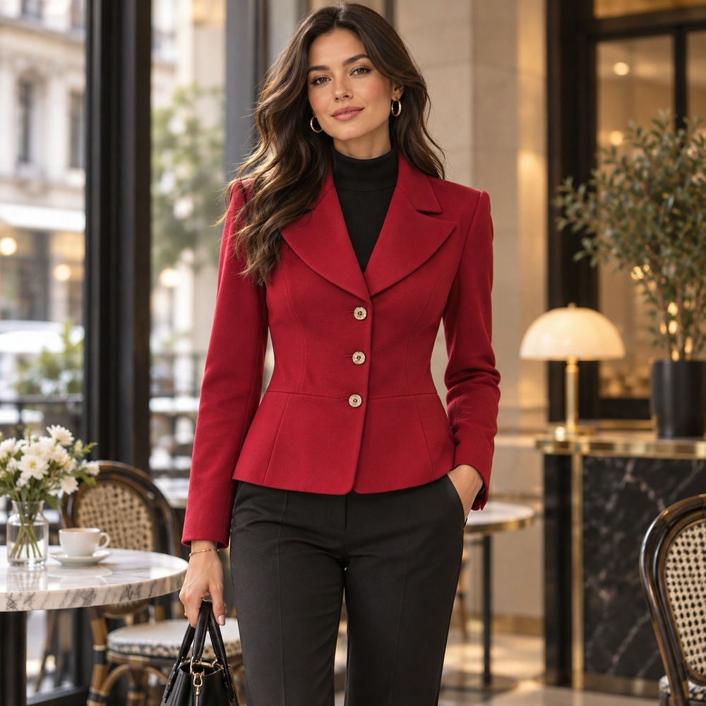 JH Collectibles Paris Red Fitted Blazer Jacket 3 Button Women's Size 10 Tailored